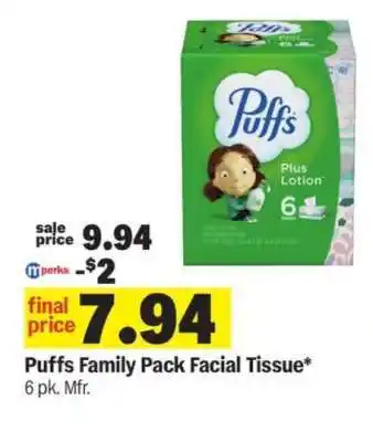 Meijer Puffs Family Pack Facial Tissue offer