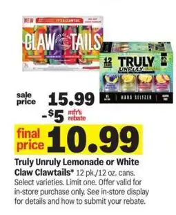 Meijer Truly Unruly Lemonade or White Claw Clawtails offer