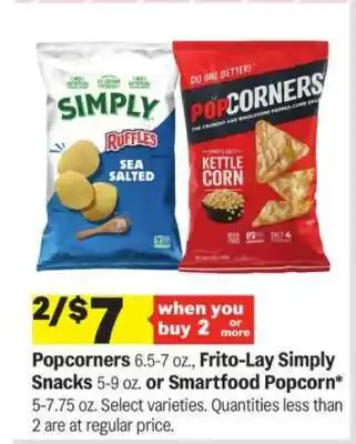 Meijer Popcorners, Frito-Lay Simply Snacks, or Smartfood Popcorn offer