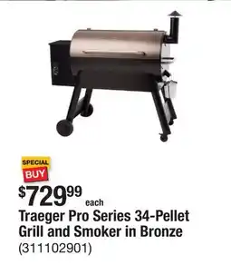 The Home Depot Traeger Pro Series 34-Pellet Grill and Smoker in Bronze offer