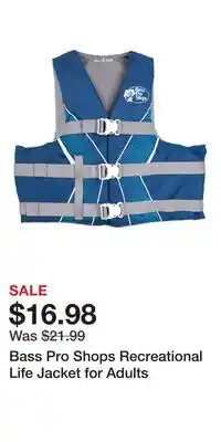 Cabela's Bass Pro Shops Recreational Life Jacket for Adults offer