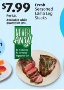Aldi Fresh Seasoned Lamb Leg Steaks offer