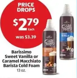 Aldi Barissimo Sweet Vanilla or Caramel Macchiato Barista Cold Foam offer