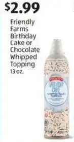 Aldi Friendly Farms Birthday Cake or Chocolate Whipped Topping offer