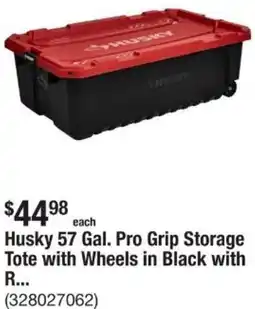 The Home Depot Husky 57 Gal. Pro Grip Storage Tote with Wheels in Black with Red offer