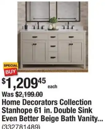 The Home Depot Home Decorators Collection Stanhope 61 in. Double Sink Even Better Beige Bath Vanity offer