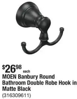 The Home Depot MOEN Banbury Round Bathroom Double Robe Hook in Matte Black offer