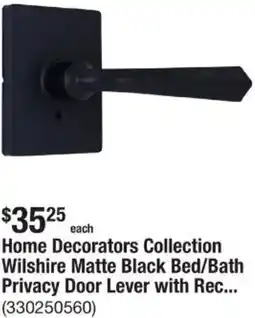 The Home Depot Home Decorators Collection Wilshire Matte Black Bed/Bath Privacy Door Lever offer