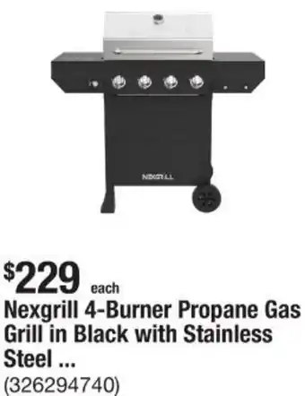 The Home Depot Nexgrill 4-Burner Propane Gas Grill in Black with Stainless Steel offer