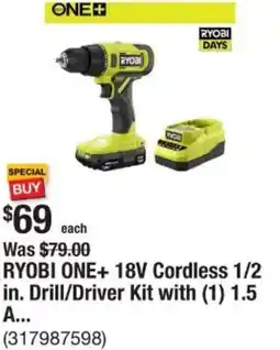 The Home Depot RYOBI ONE+ 18V Cordless 1/2 in. Drill/Driver Kit offer