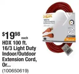 The Home Depot HDX 100 ft. 16/3 Light Duty Indoor/Outdoor Extension Cord offer