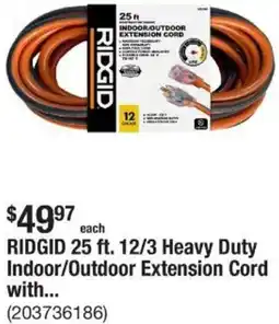 The Home Depot RIDGID Heavy Duty Indoor/Outdoor Extension Cord offer