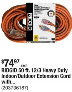 The Home Depot RIDGID Heavy Duty Indoor/Outdoor Extension Cord offer