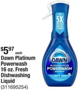 The Home Depot Dawn Platinum Powerwash Fresh Dishwashing Liquid offer