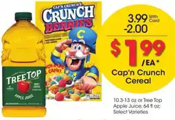 Kroger Cap'n Crunch Cereal 1 or Tree Top Apple Juice offer