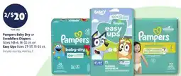 Family Dollar Pampers Baby Dry or Swaddlers Diapers Sizes NB-6, 16-32 ct. or Easy Ups Sizes 2T-5T, 15-25 ct offer