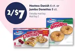 Family Dollar Hostess Danish 6 ct. or Jumbo Donettes 8 ct offer