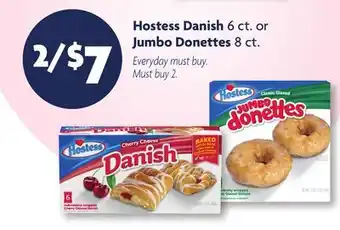 Family Dollar Hostess Danish 6 ct. or Jumbo Donettes 8 ct offer