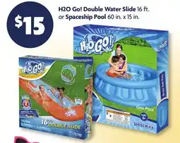 Family Dollar H2O Go! Double Water Slide 16 ft. or Spaceship Pool 60 in. x 15 in offer