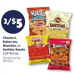 Family Dollar Chester's, Baken-ets, Munchos, or Santitas Snacks offer