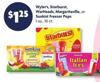 Family Dollar Wyler's, Starburst, WarHeads, Margaritaville, or Sunkist Freezer Pops offer