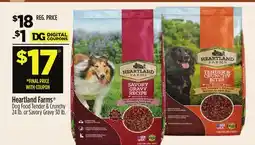 Dollar General Heartland Farms Dog Food Tender & Crunchy 24 lb. or Savory Gravy 30 lb offer