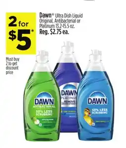 Dollar General Dawn Ultra Dish Liquid Original, Antibacterial or Platinum. 2 offer