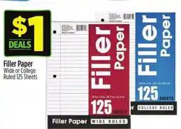 Dollar General Filler Paper Wide or College Ruled 125 Sheets offer
