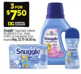 Dollar General Snuggle Liquid Fabric Softener 40 Load/26.8-27.2 oz., Sheets 70-80 ct. or Scent Booster 11.5 oz offer