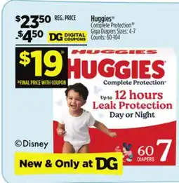 Dollar General Huggies Complete Protection Giga Diapers offer