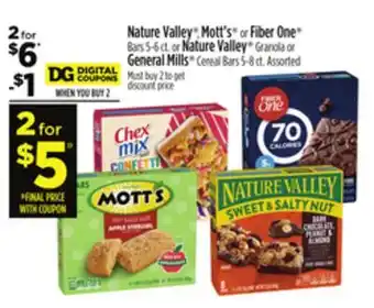 Dollar General Nature Valley , Mott's ,Fiber One , Nature Valley Granola or General Mills offer