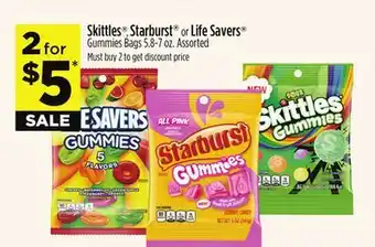 Dollar General Skittles , Starburst or Life Savers Gummies Bags offer
