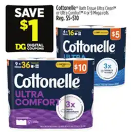 Dollar General Cottonelle Bath Tissue Ultra Clean TM or Ultra Comfort TM offer