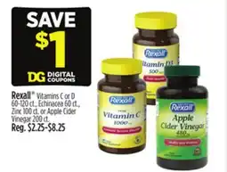 Dollar General Rexall Vitamins C or D 60-120 ct., Echinacea 60 ct., Zinc 100 ct. or Apple Cider Vinegar 200 ct offer