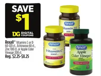 Dollar General Rexall Vitamins C or D 60-120 ct., Echinacea 60 ct., Zinc 100 ct. or Apple Cider Vinegar 200 ct offer