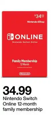 Target Nintendo Switch Online 12-month family membership offer