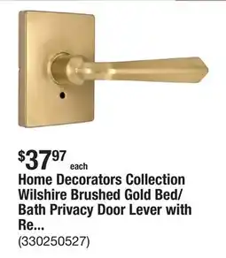 The Home Depot Home Decorators Collection Wilshire Brushed Gold Bed/Bath Privacy Door Lever with Rectangle Rose offer