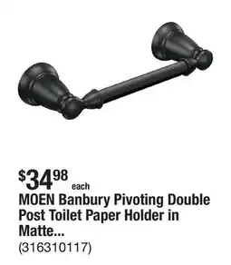 The Home Depot MOEN Banbury Pivoting Double Post Toilet Paper Holder in Matte Black offer