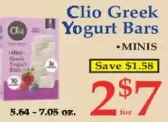 Market Basket Clio Greek Yogurt Bars offer