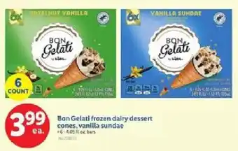Lidl Bon Gelati frozen dairy dessert cones, vanilla sundae offer
