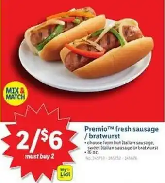 Lidl PremioTM fresh sausage /bratwurst offer