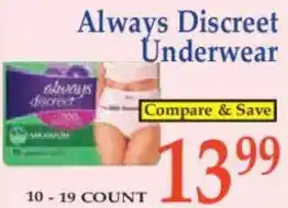 Market Basket Always Discreet Underwear offer