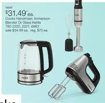 JC Penney Cooks Handmixer, Immersion Blender Or Glass Kettle offer
