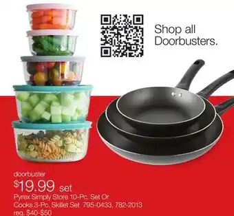 JC Penney Pyrex Simply Store 10-Pc. Set Or Cooks 3-Pc. Skillet Set offer