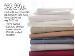 JC Penney Wrinkle Guard 400TC Cotton Queen Sheet Set offer