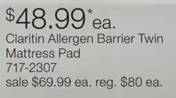JC Penney Claritin Allergen Barrier Twin Mattress Pad offer