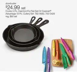 JC Penney Cooks 3-Pc. Cast Iron Fry Pan Set Or Cuisinart Advantage 12-Pc. Cutlery Set offer