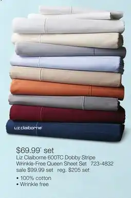 JC Penney Liz Claiborne 600TC Dobby Stripe Wrinkle-Free Queen Sheet Set offer