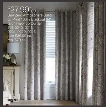 JC Penney Sun Zero Atmosphere Solid Or Print 100% Blackout 84 Grommet-Top Curtain offer