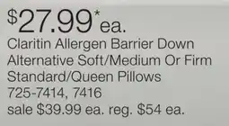 JC Penney Claritin Allergen Barrier Down Alternative Soft/Medium Or Firm Standard/Queen Pillows offer